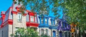 Row of colorful homes in Quebec.